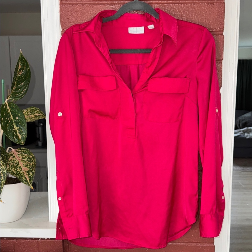 New York & Company Vibrant Pink/Red Button Down Shirt